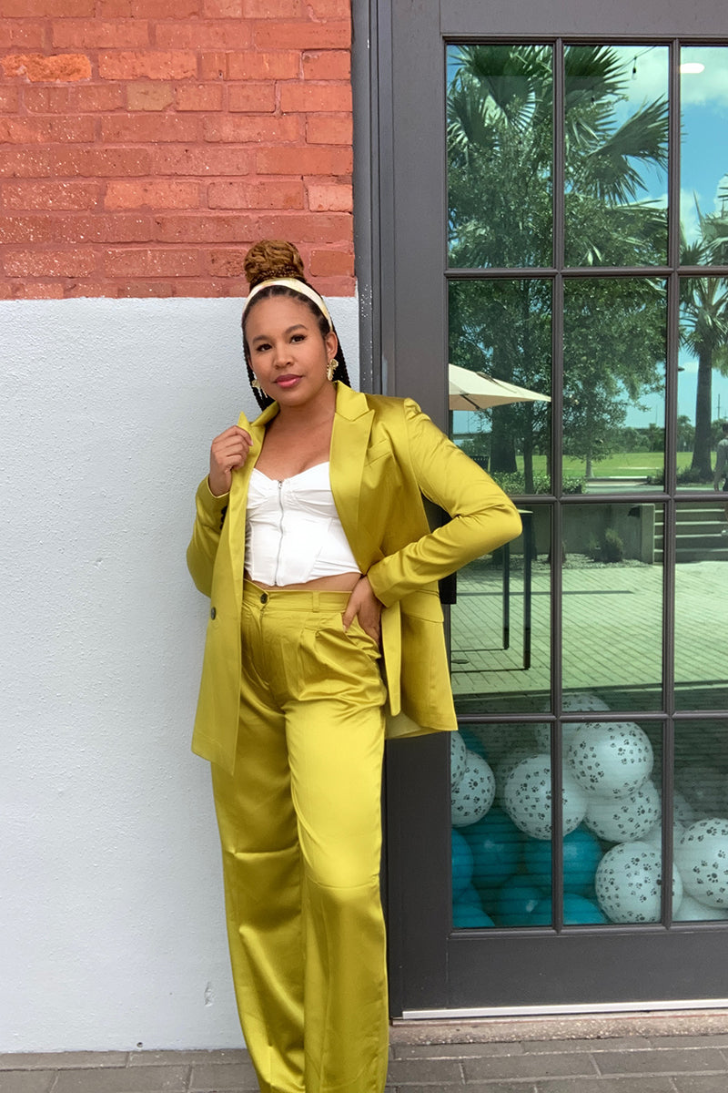 Satin Blazer Set | Green - Noir Envy Boutique