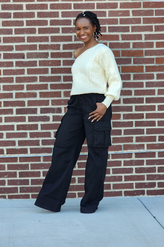 Wide Leg Cargo Jeans | Black - Noir Envy Boutique
