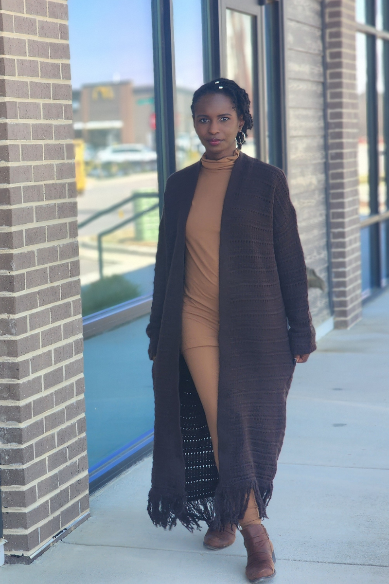 Knit Maxi Fringe Hem Cardigan | Brown - Noir Envy Boutique