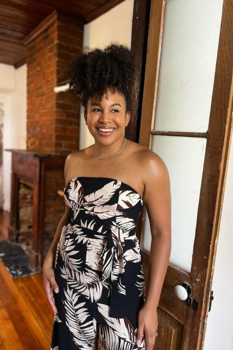 Tropical Leaf Strapless Jumpsuit | Black & Cream