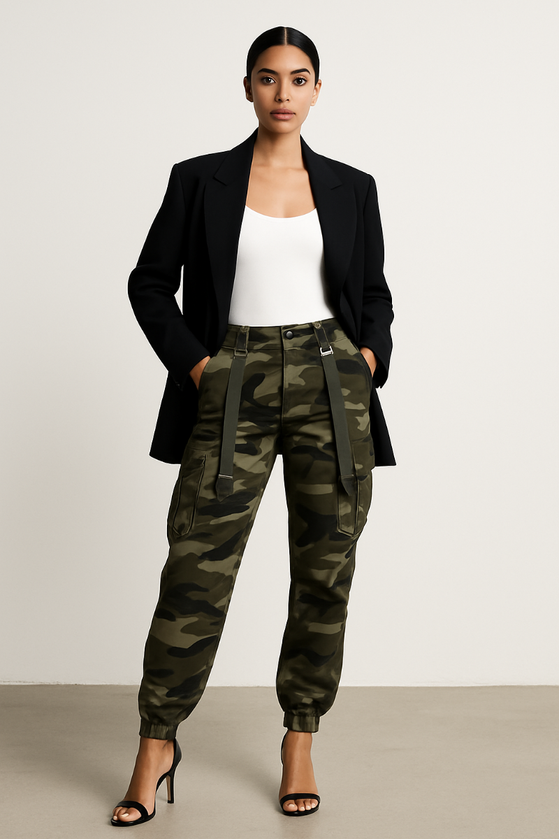 Camouflage Suspender Jogger Pants