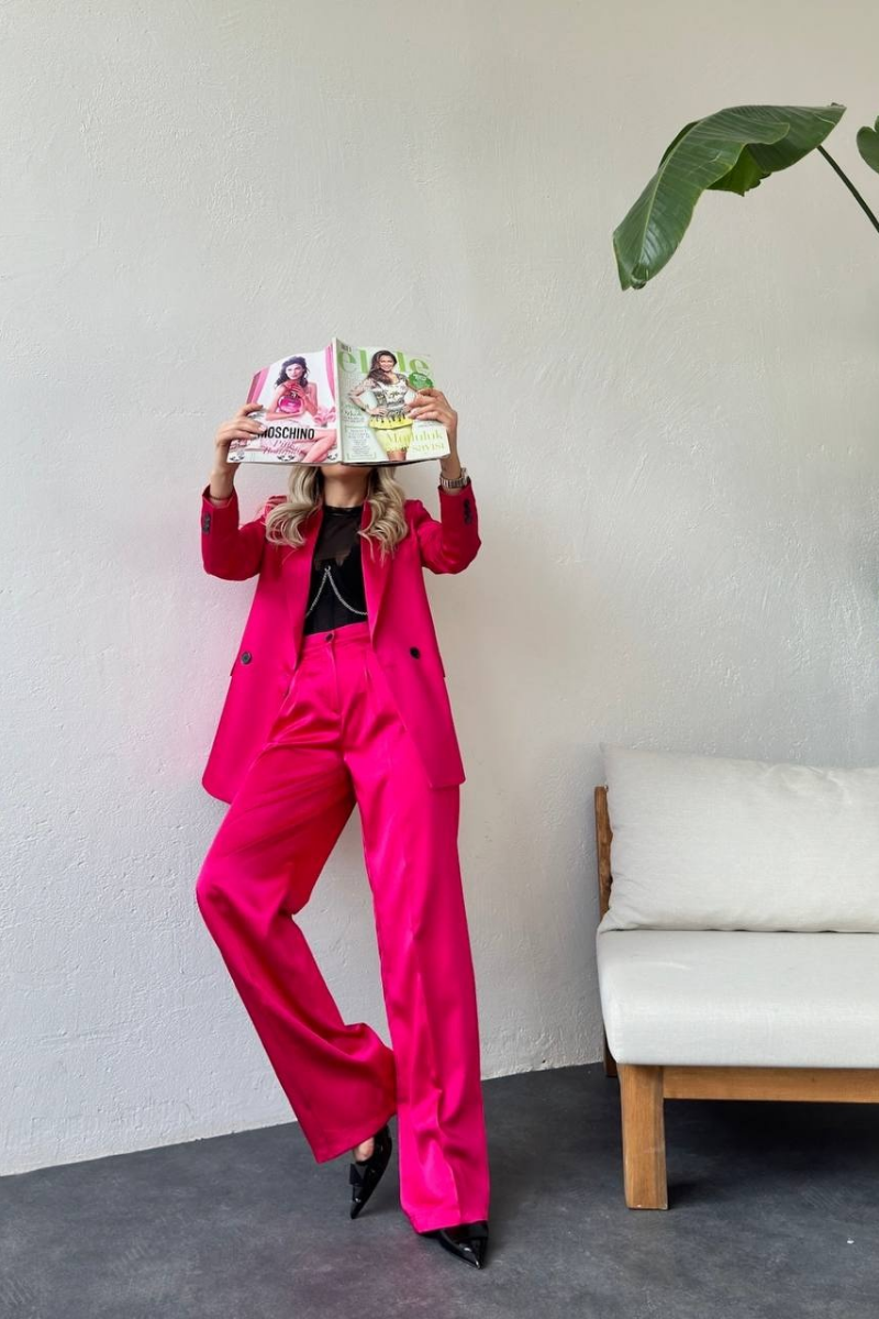 Satin Blazer Set | Fuchsia
