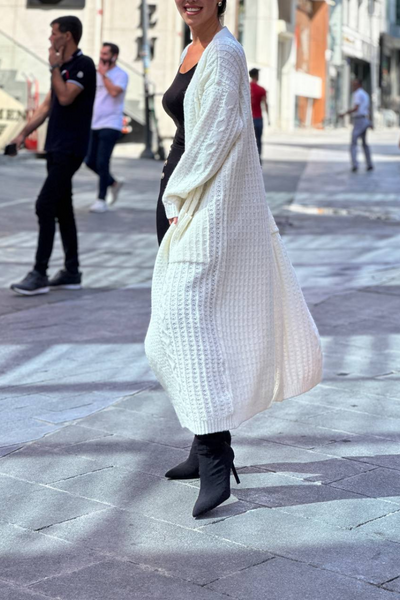 Waffle Knit Maxi Cardigan | Ivory
