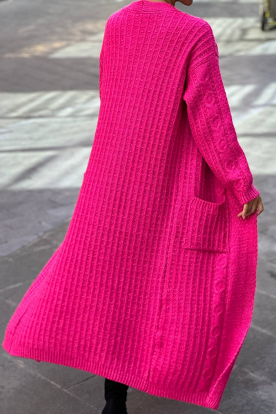 Waffle Knit Maxi Cardigan | Fuschia