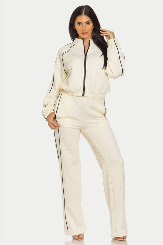 Quilted Zip Up Track Set - Cream