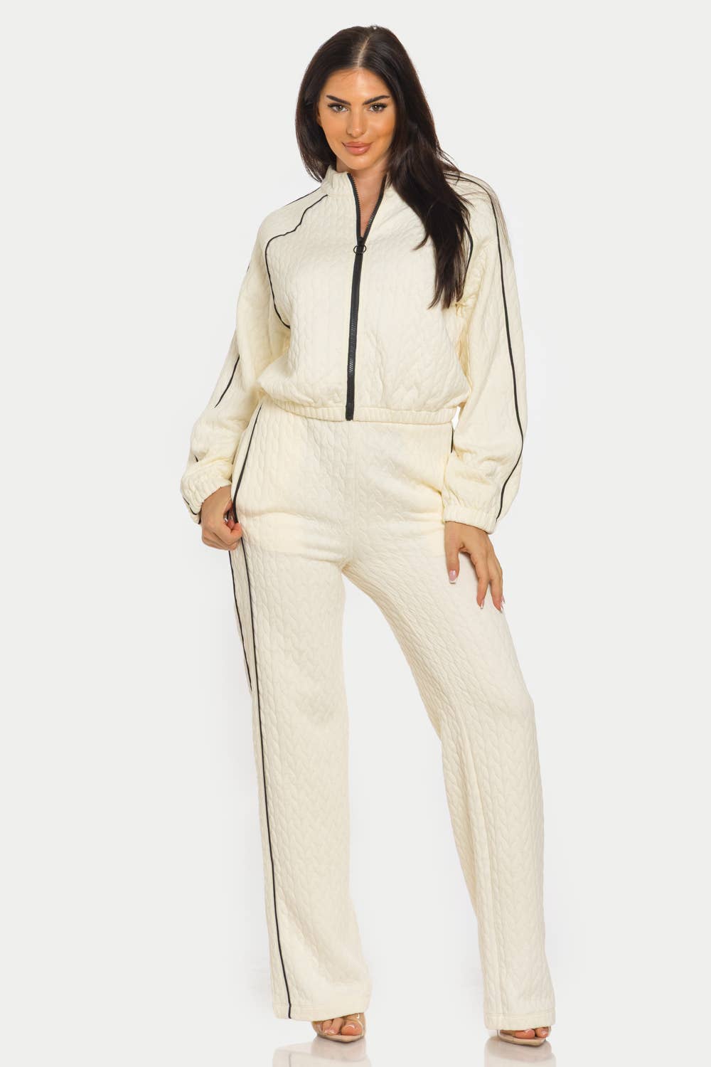 Quilted Zip Up Track Set - Cream