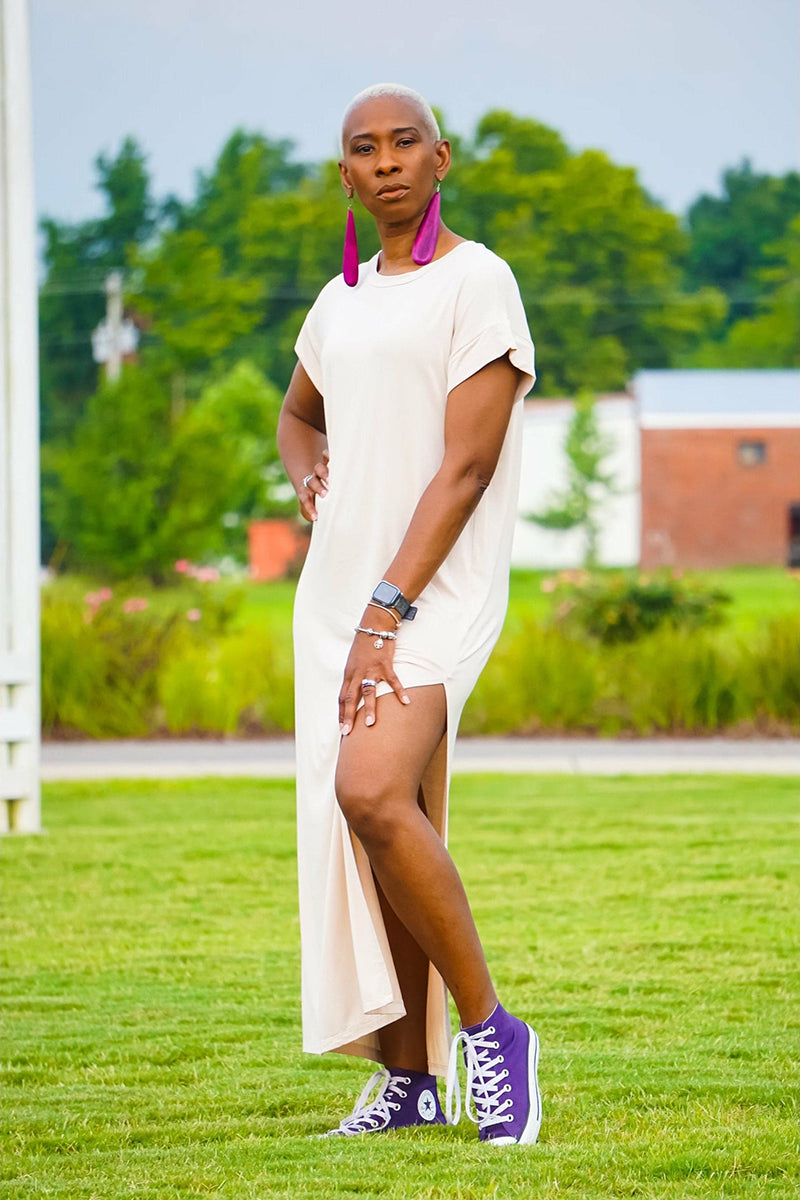 Short Sleeve T-Shirt Maxi | Sand - Noir Envy Boutique