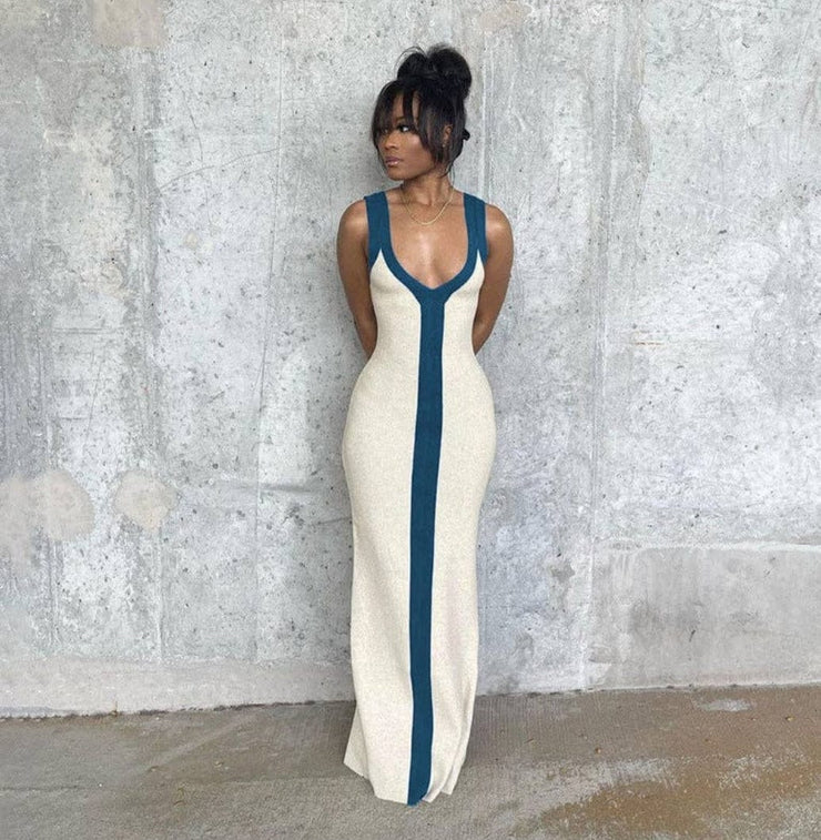 Riah Maxi Dress | Cream/Blue - Noir Envy Boutique