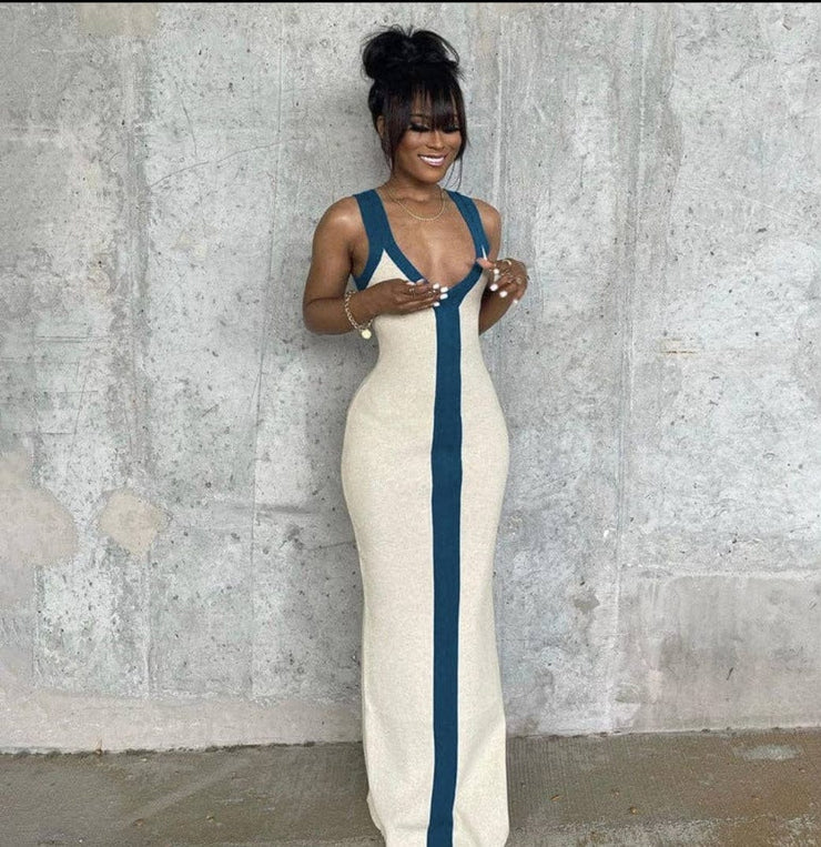 Riah Maxi Dress | Cream/Blue - Noir Envy Boutique