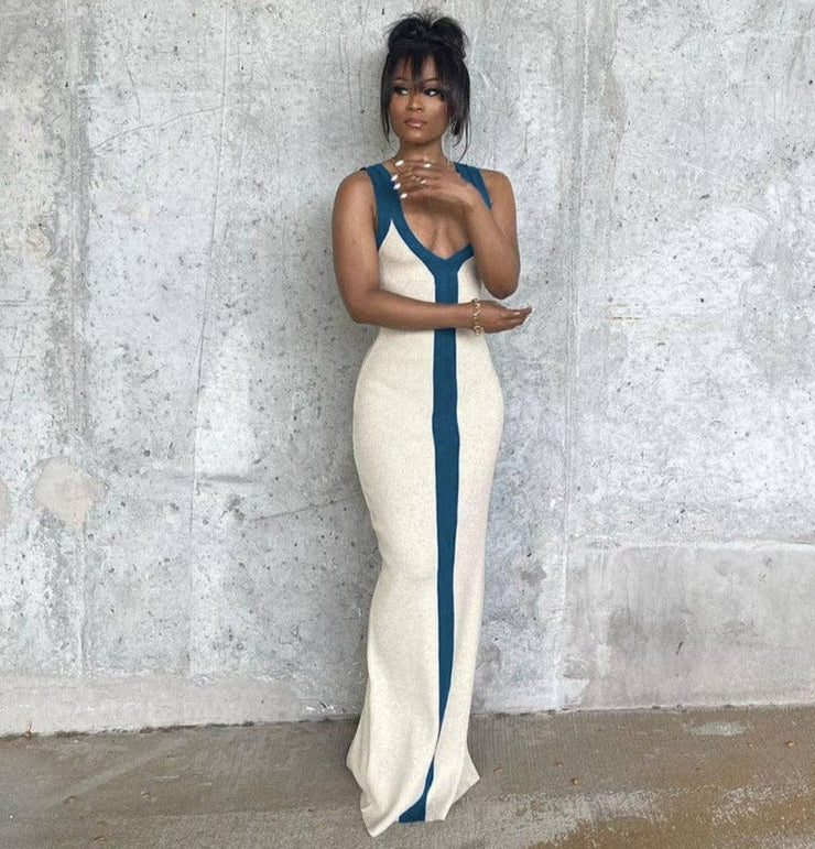 Riah Maxi Dress | Cream/Blue - Noir Envy Boutique