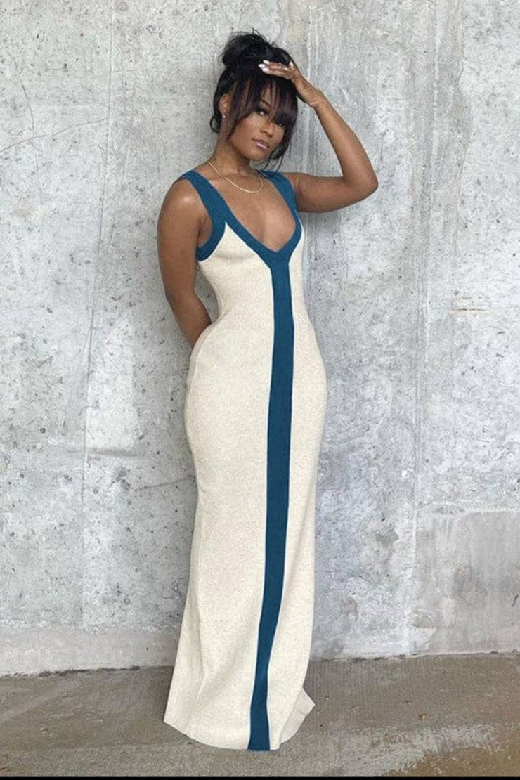 Riah Maxi Dress | Cream/Blue - Noir Envy Boutique