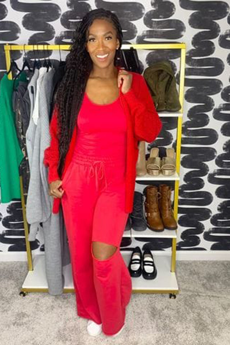 Slit Knee Pant Set | Red - Noir Envy Boutique