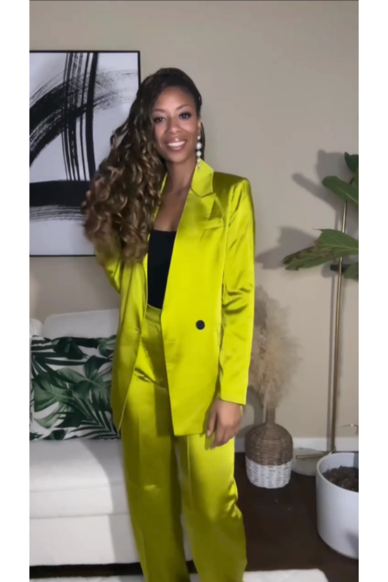 Satin Blazer Set | Green - Noir Envy Boutique