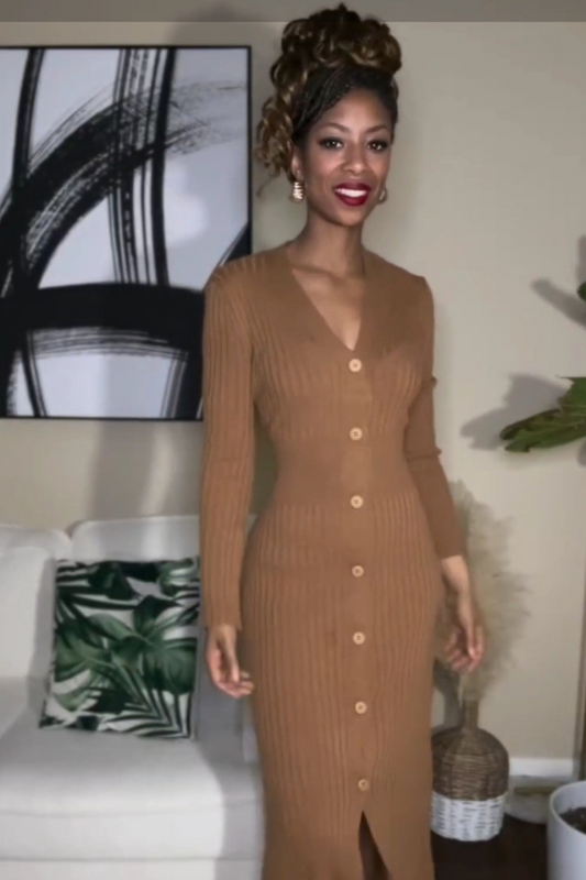 Knit Midi Dress | Brown - Noir Envy Boutique