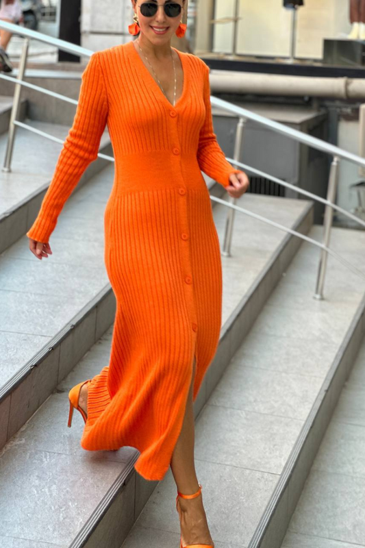 Knit Midi Dress | Orange - Noir Envy Boutique