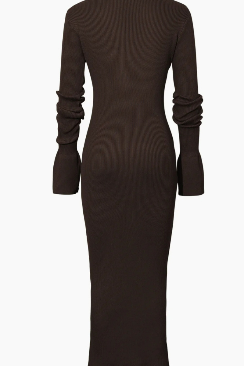 Faux Button Knit Midi Dress | Brown - Noir Envy Boutique