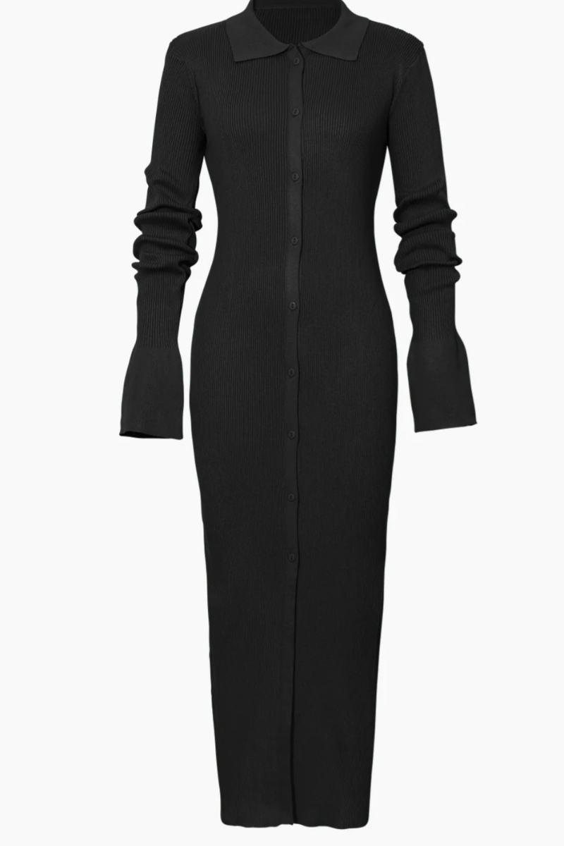 Faux Button Knit Midi Dress | Black - Noir Envy Boutique