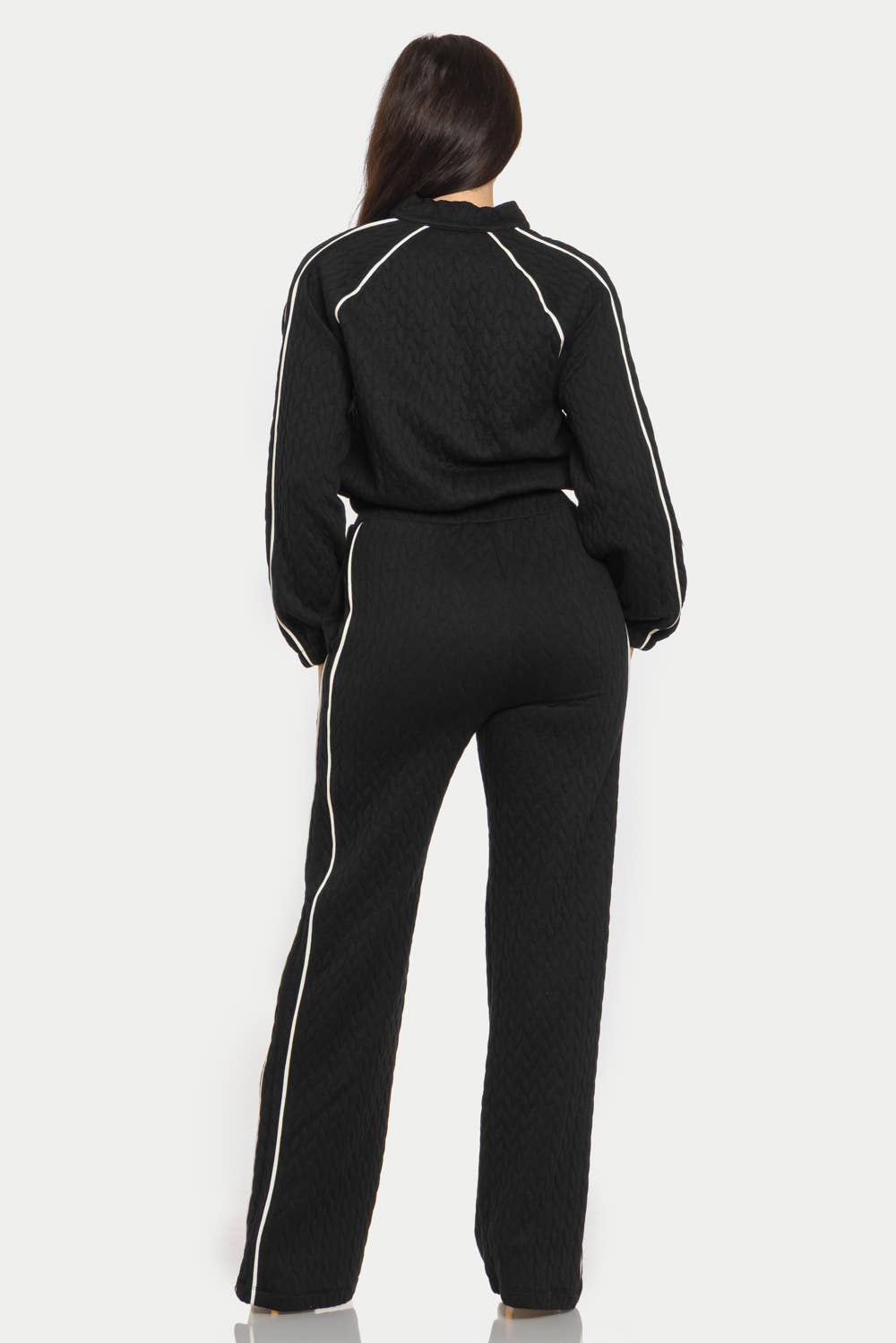 Quilted Zip Up Track Set - Black