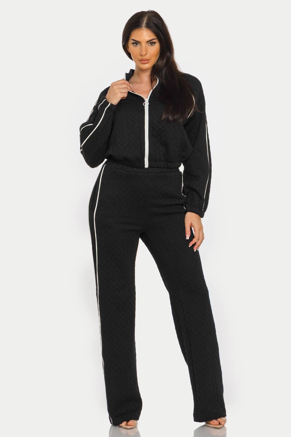Quilted Zip Up Track Set - Black