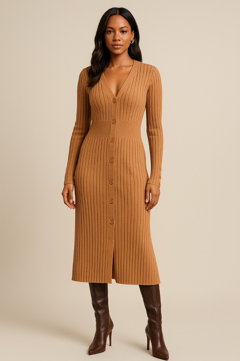 Knit Midi Dress | Brown