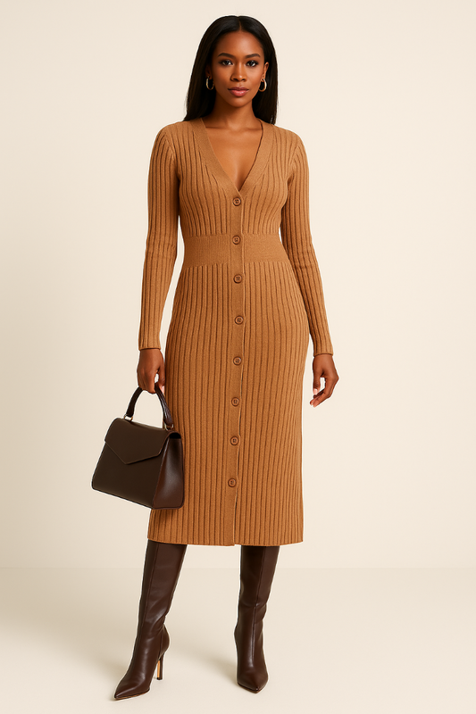 Knit Midi Dress | Brown