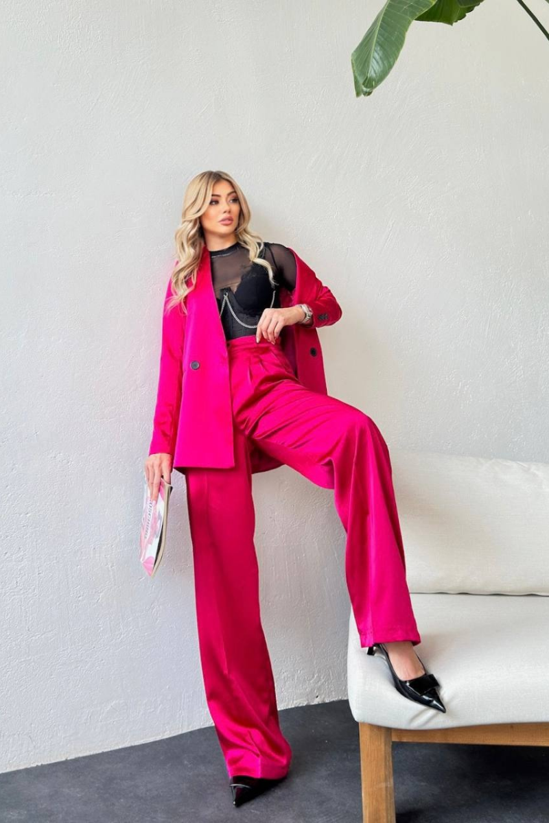 Satin Blazer Set | Fuchsia