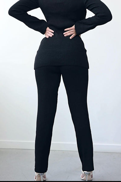 Ribbed Knit Pant Set | Black - Noir Envy Boutique