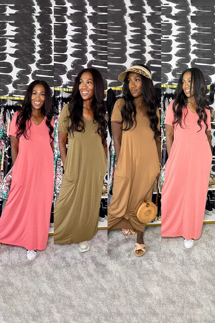 Short Sleeve Maxi Pocket Dress | Multiple Colors - Noir Envy Boutique