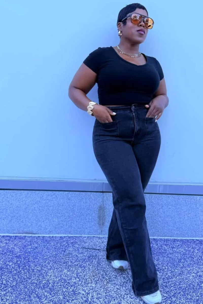 Front Two Pocket Wide Leg Denim | Black