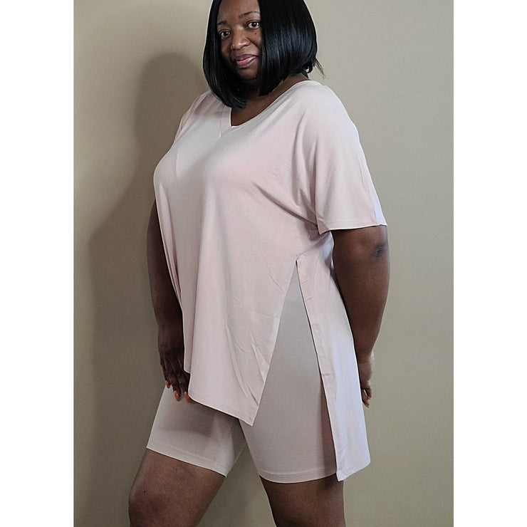 Side Slit Biker Short Set | Dusty Blush - Noir Envy Boutique