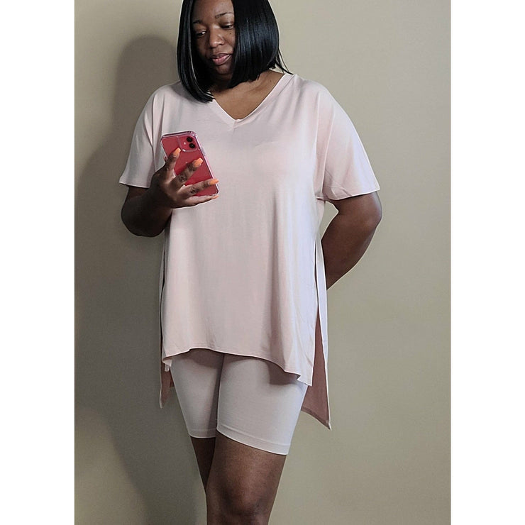 Side Slit Biker Short Set | Dusty Blush - Noir Envy Boutique