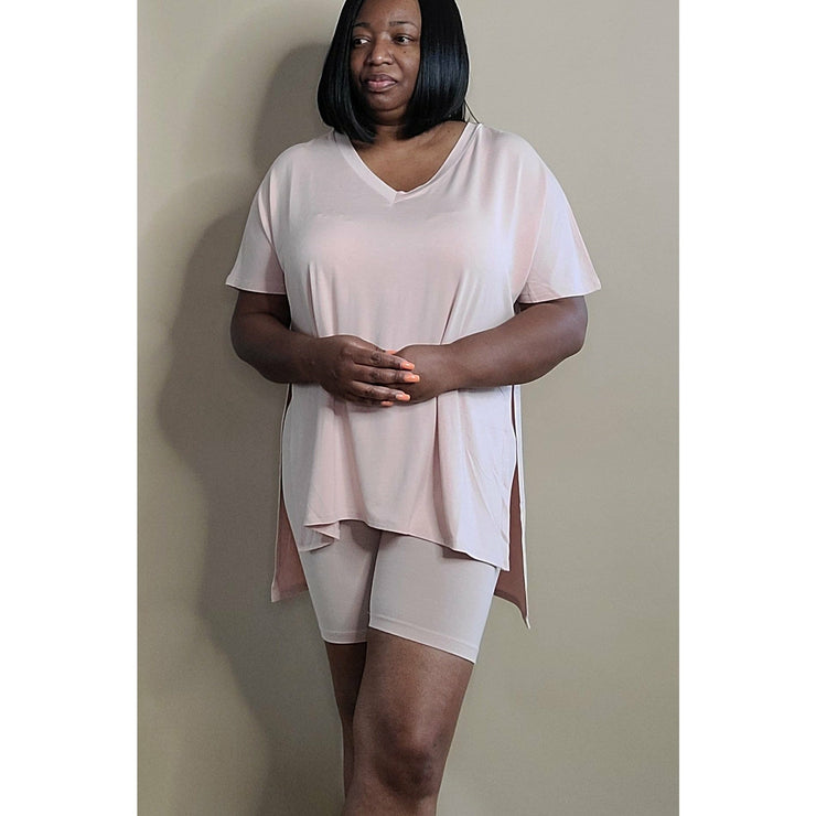 Side Slit Biker Short Set | Dusty Blush - Noir Envy Boutique