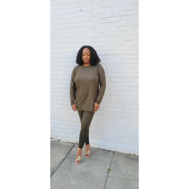 Microfiber Legging Set | Dark Olive - Noir Envy Boutique