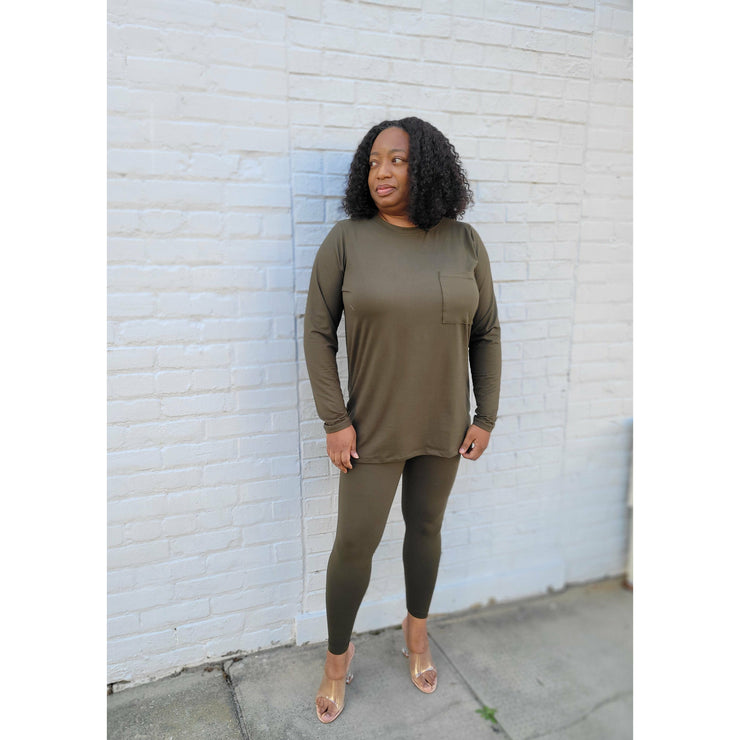 Microfiber Legging Set | Dark Olive - Noir Envy Boutique
