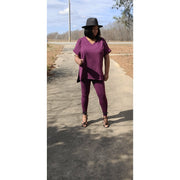 V- Neck Legging Set | Dark Plum - Noir Envy Boutique