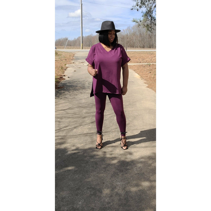 V- Neck Legging Set | Dark Plum - Noir Envy Boutique