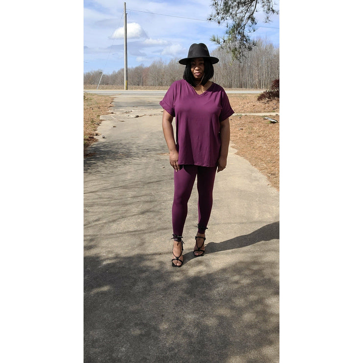 V- Neck Legging Set | Dark Plum - Noir Envy Boutique