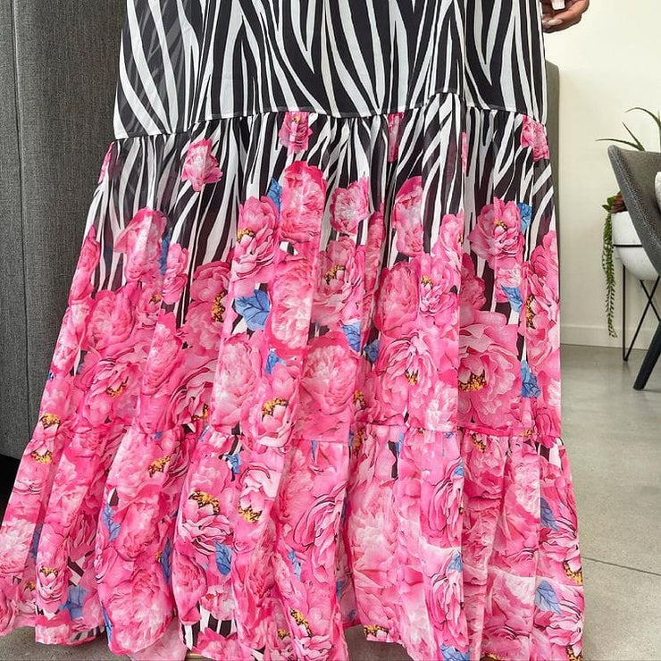 Black + Pink Floral Maxi Dress- Noir Envy Boutique
