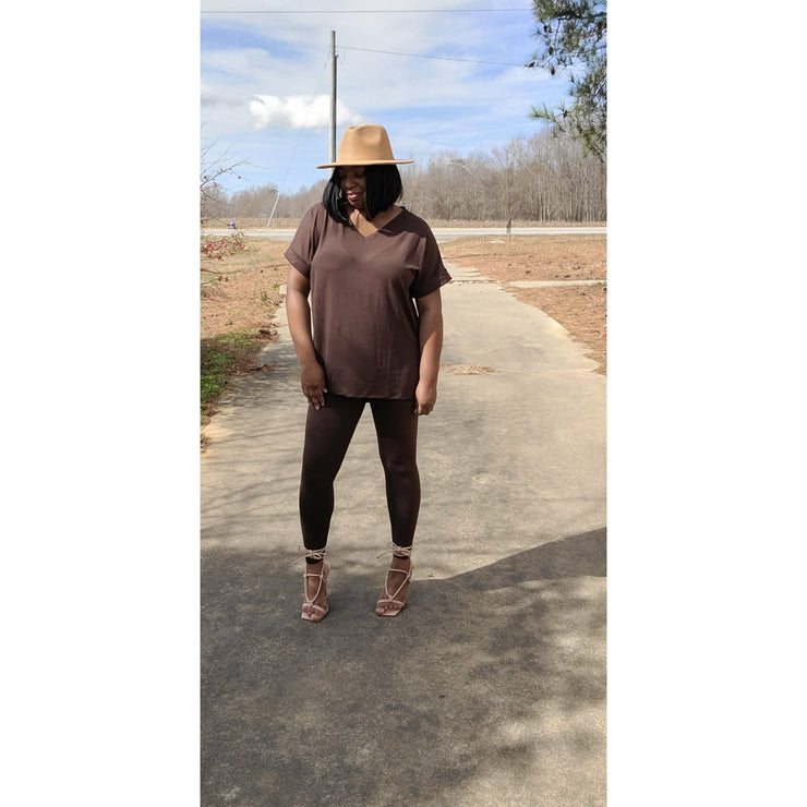 V- Neck Legging Set | Chocolate - Noir Envy Boutique
