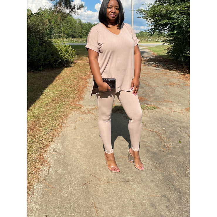 V- Neck Legging Set | Ash Mocha - Noir Envy Boutique