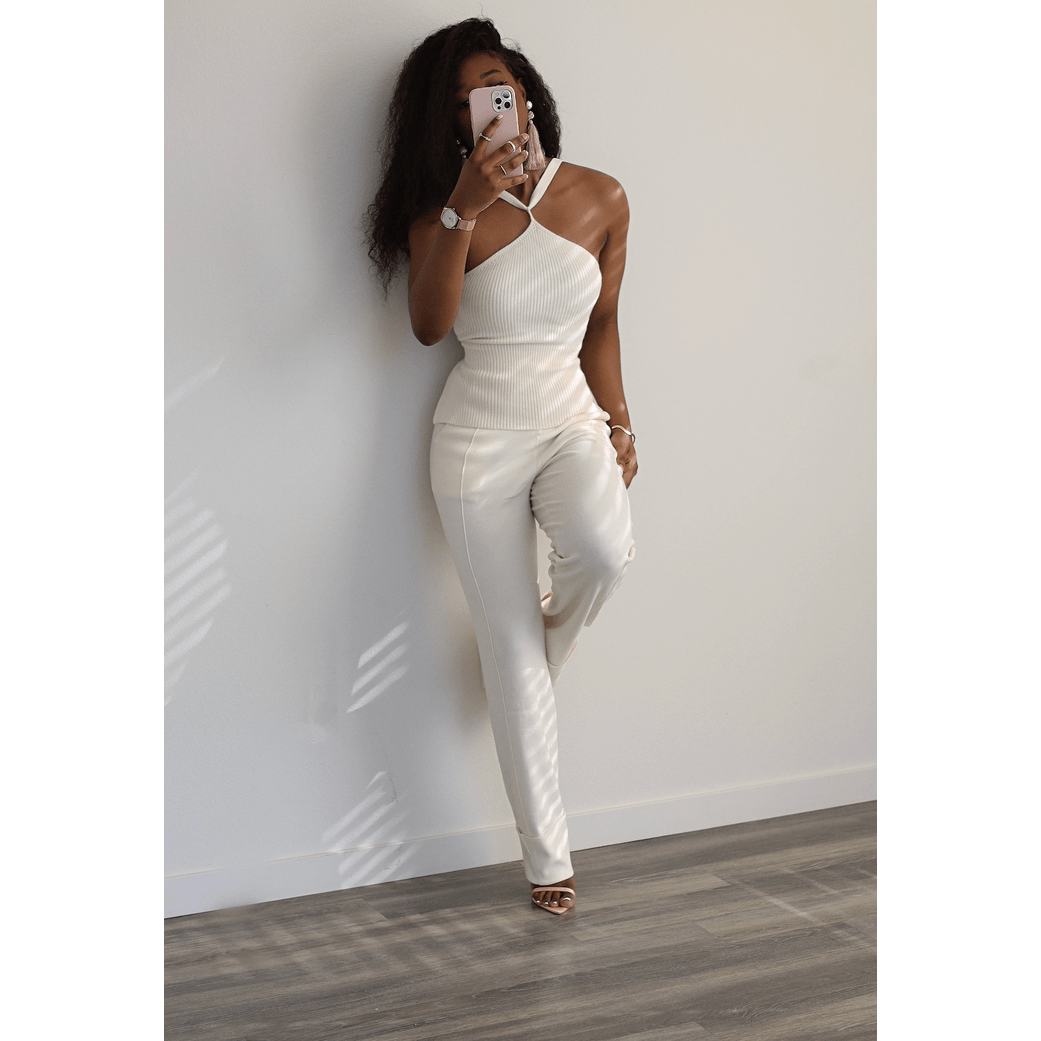 Women's Cream Pant Set with backless tank- Noir Envy Boutique
