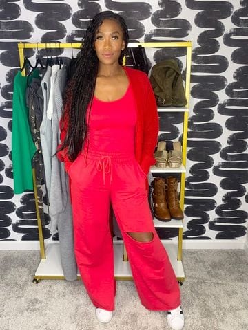 Slit Knee Pant Set | Red - Noir Envy Boutique