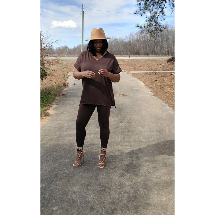 V- Neck Legging Set | Chocolate - Noir Envy Boutique