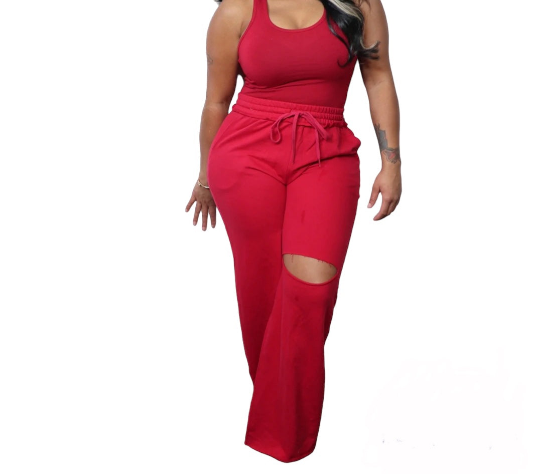 Slit Knee Pant Set | Red - Noir Envy Boutique